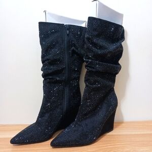 Elegant Black Women's Boots Sparkly great for prom, weddings, and events.